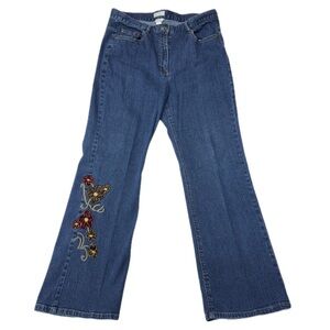 Christopher & Banks Blue Flare Stretch Jeans with Floral Embroidery